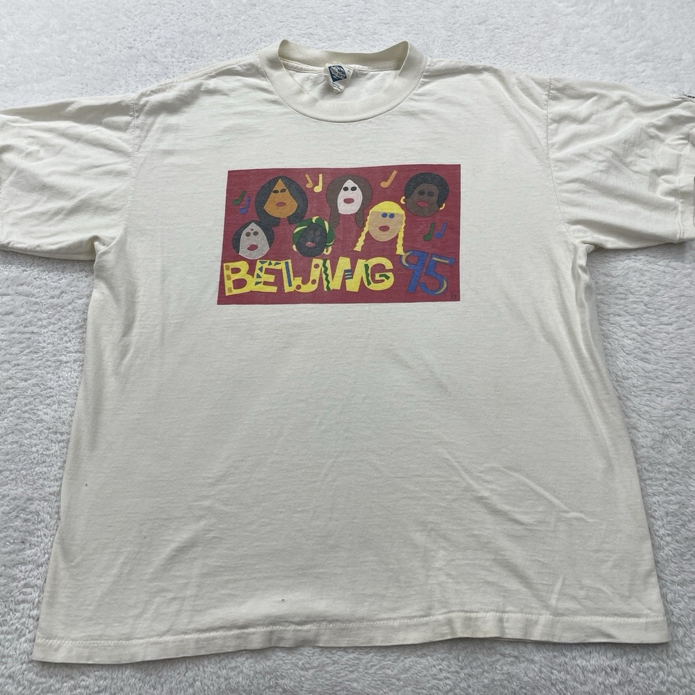 Vintage Beijing 95 Shirt Adult XL White Single Stitch‎ Womens Conference Mens